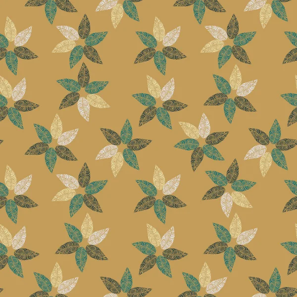 Seamless vector pattern with leaves forming pinwheel shapes — 스톡 벡터