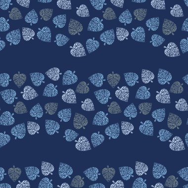 Mavi yapraklı pürüzsüz vektör deseni koyu arkaplanda dalgalı çizgiler oluşturuyor