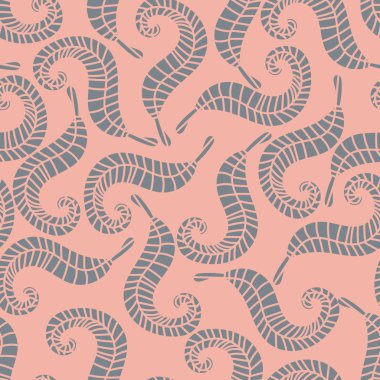 Toz pembe arka planda gri yapraklı pürüzsüz vektör deseni