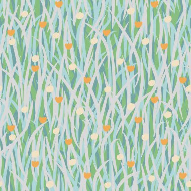 Çimen ve küçük çiçeklerle kusursuz vektör deseni