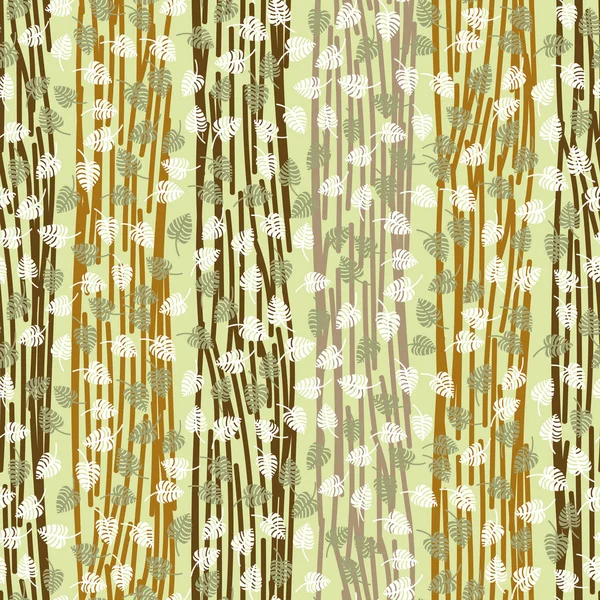 Seamless vector forest themed pattern with stripesand leaves in browns and greens — 스톡 벡터