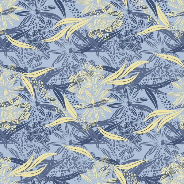 Naadloze vector patroon met lichtblauwe en gele bloemen — Stockvector