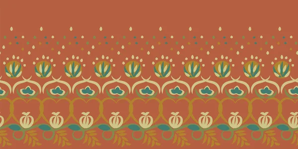 Sans couture vectoriel horizontal bordure floral folk frontière imprimer — Image vectorielle