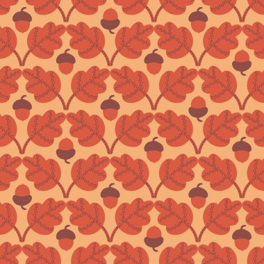 Sonbahar renklerinde meşe palamudu ve meşe yapraklı kusursuz vektör deseni