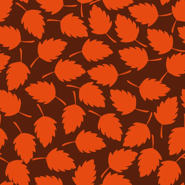 Padrão de outono vetor sem costura com folhas de laranja em um fundo marrom — Vetor de Stock