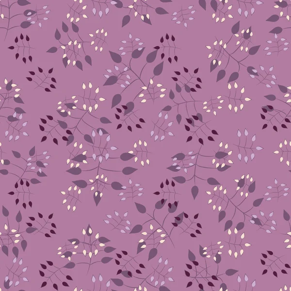 Seamless vector pattern with purple doodle leaves — 스톡 벡터