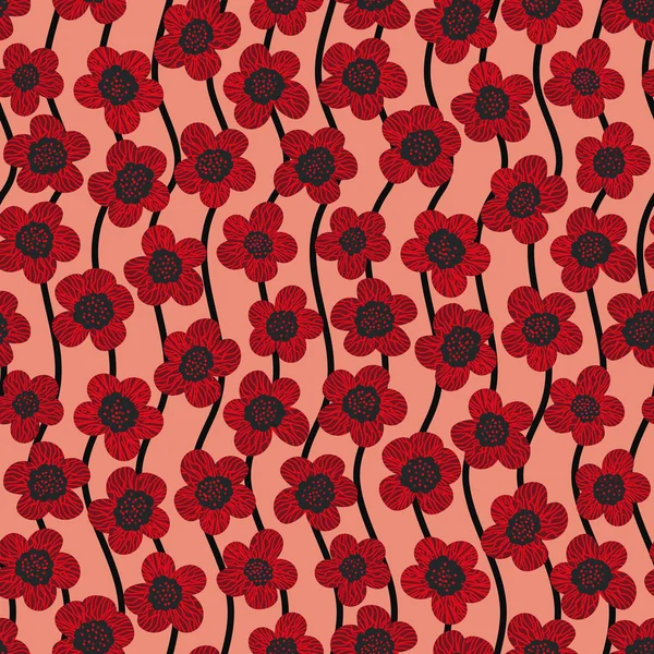 Çizgili kusursuz vektör deseni ve kırmızı şakayık çiçekleri — Stok Vektör