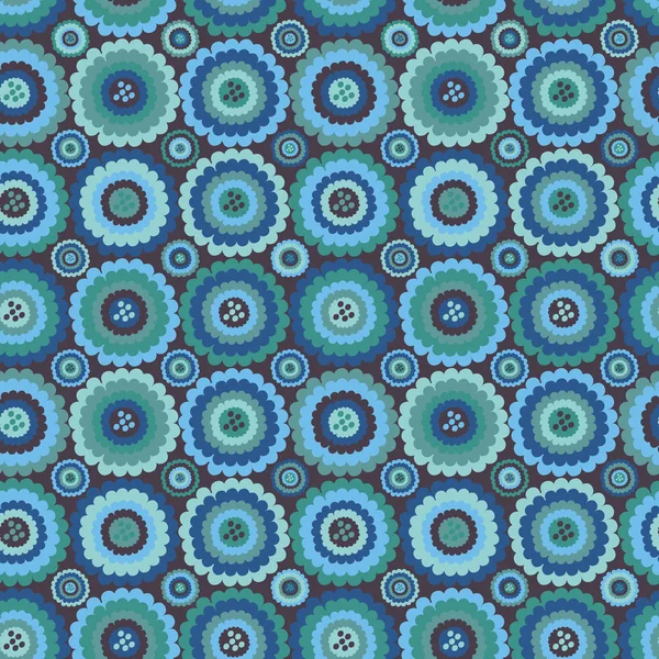 Безшовний векторний мозаїчний візерунок з круглими синіми квітами — стоковий вектор