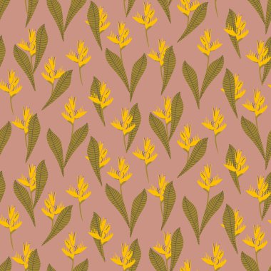 Sarı sarmal çiçekli kusursuz tropikal desen