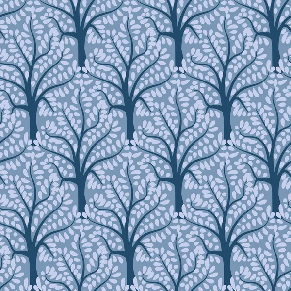 Patrón de vector sin costura con bosque ornamental azul — Vector de stock