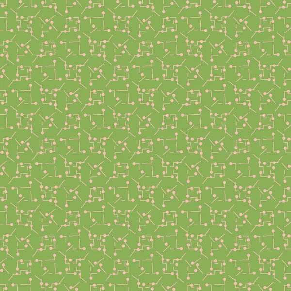 Розовые линии и точки на зеленом фоне бесшовный векторный узор — стоковый вектор