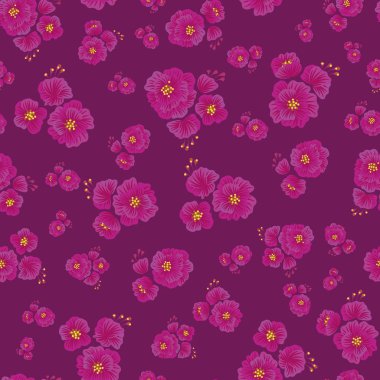 Canlı pembe, çiçek açan, kusursuz vektör deseni.