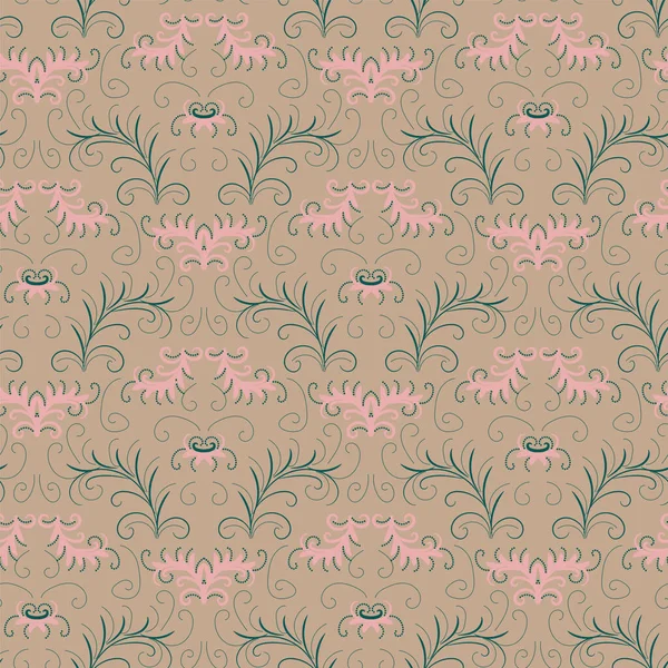 Seamless vector damask pattern in green and pink — Stok Vektör