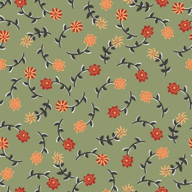 red and yellow flowers ona green background seamless vector pattern