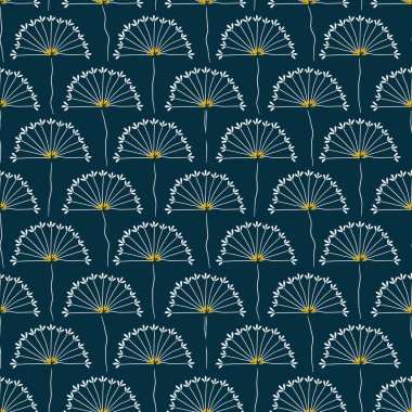 field of dandelions on a dark teal background seamless vector pattern clipart
