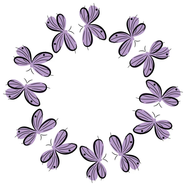Purple doodle butterflies vector round frame — Wektor stockowy