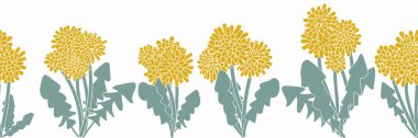 groups of blooming dandelions flowers seamless vector horizonatal border