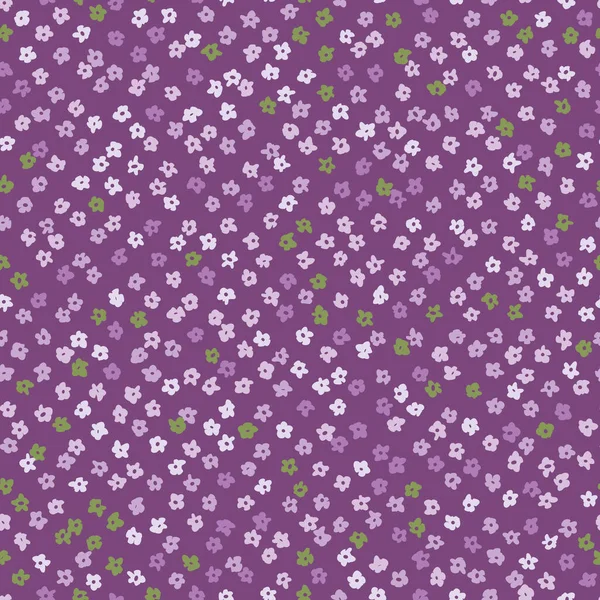 Simples formas florales ingenuas vector inconsútil púrpura y verde patrón ditsy — Vector de stock