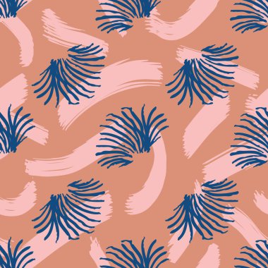 abstract plants and brush marks seamless vector pattern