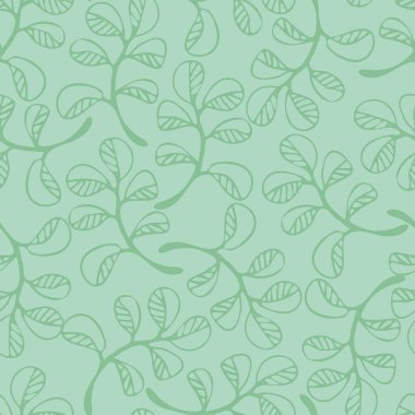 simple doodle leaves seamless vector pattern in pale green colors
