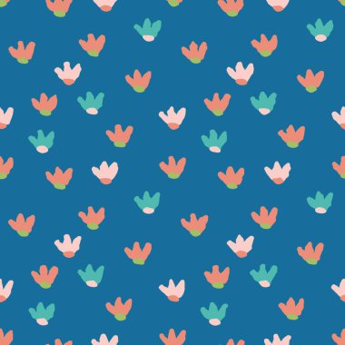 blue garden with simple flower shapes seamless vector pattern