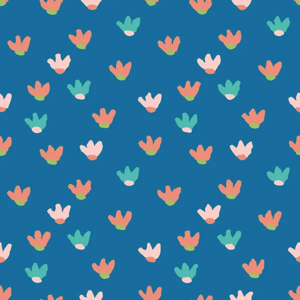 Blue garden with simple flower shapes seamless vector pattern — Stok Vektör