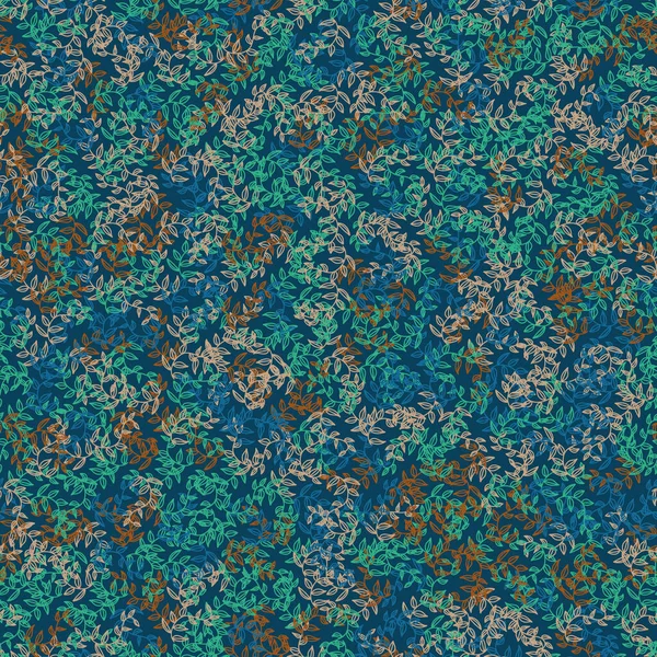 Blue teal and brown leaves seamless vector pattern — Stok Vektör