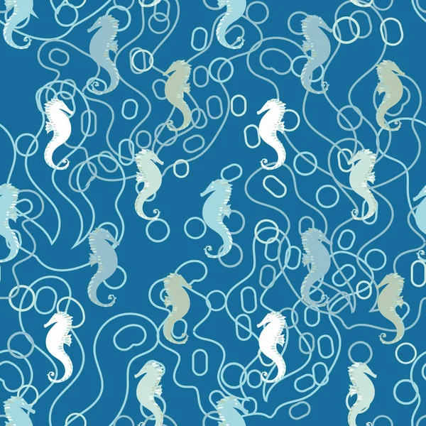 Seahorses marine seamless vector pattern — 스톡 벡터