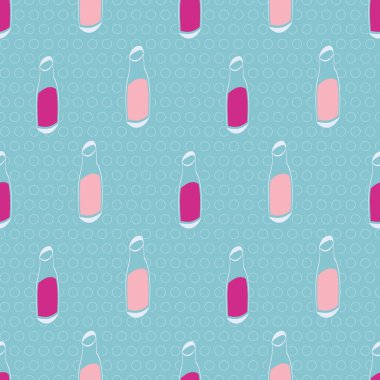 pink juice bottles seamless vector pattern on blue