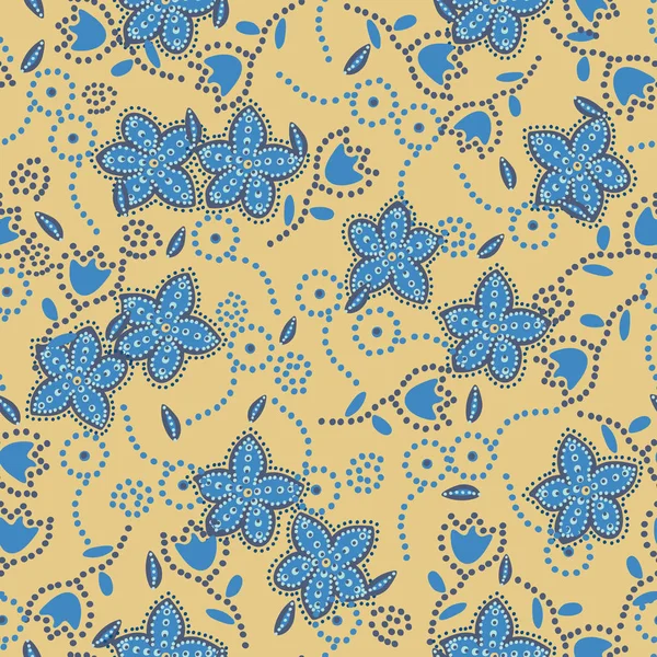 Blauw gestippelde bloemen naadloze vector patroon — Stockvector