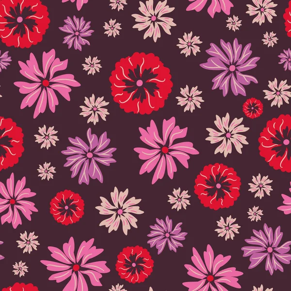 Rojo y rosa florece patrón de vectores sin costuras — Vector de stock