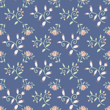 Süslü çiçekler mavi üzerinde kusursuz vektör deseni