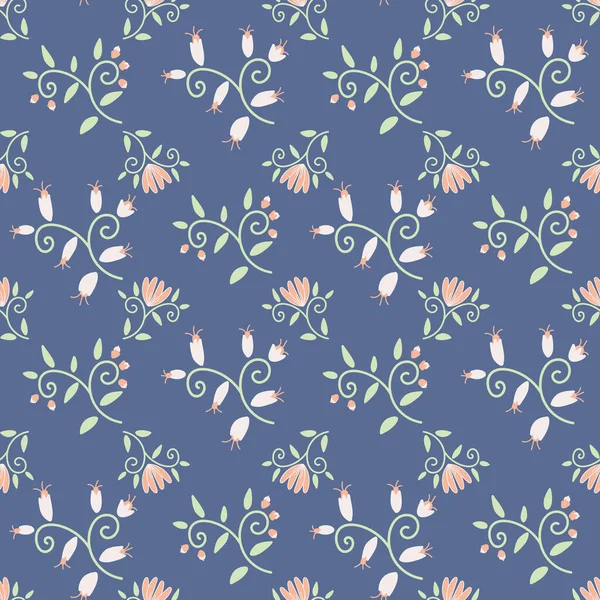 Süslü çiçekler mavi üzerinde kusursuz vektör deseni