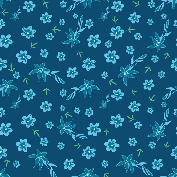 Blue flowers seamless vector garden pattern — Stock Vector