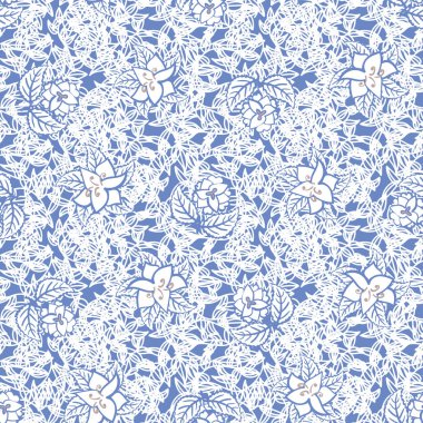 blue and white botanical seamless vector pattern