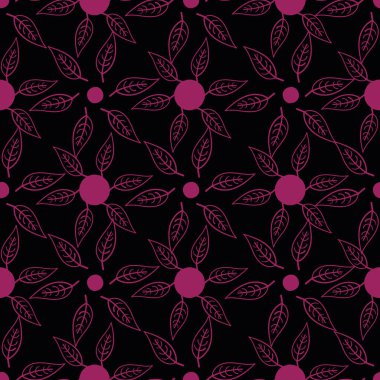 Pembe yapraklar siyah bir vektör deseni üzerinde pürüzsüz