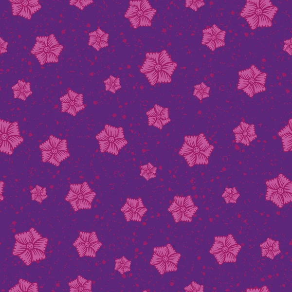 Flores rosadas patrón de vectores sin costura en púrpura — Vector de stock