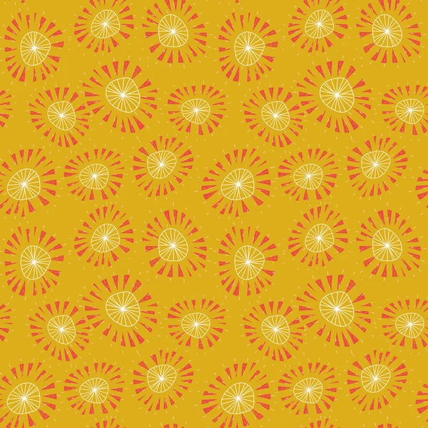 Soleils avec des middles en forme d'orange motif vectoriel sans couture dans des couleurs vibrantes — Image vectorielle