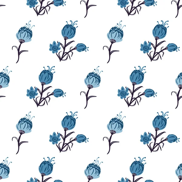 Imaginaire blauwe bloemen naadloze vector patroon — Stockvector