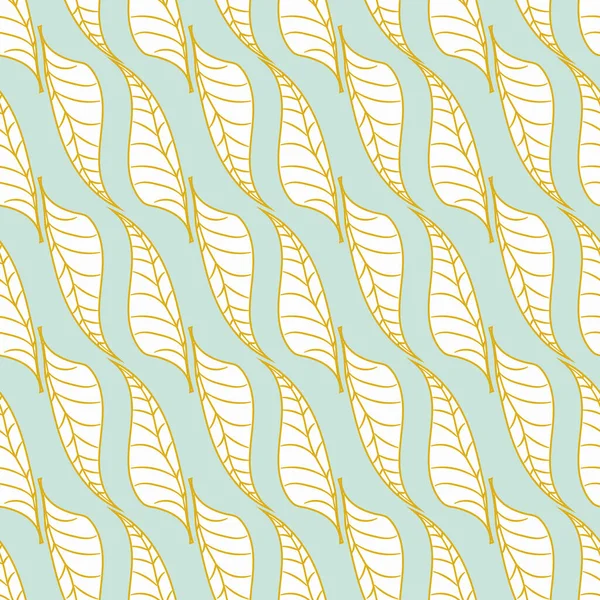 Feuilles blanches sur fond bleu aqua motif vectoriel sans couture rayé diagonale — Image vectorielle