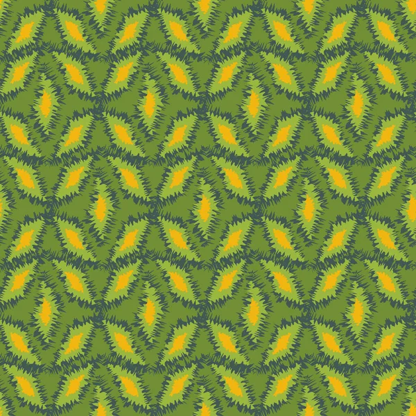 Ornamento geométrico abstracto verde y amarillo con formas de borde rugoso patrón vectorial sin costuras — Archivo Imágenes Vectoriales