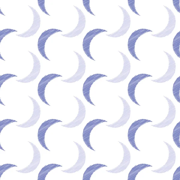 Crescente luas simples padrão vetor sem costura em branco e azul — Vetor de Stock