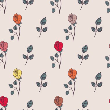 Elle çizilmiş güller dikişsiz vektör karalama deseni