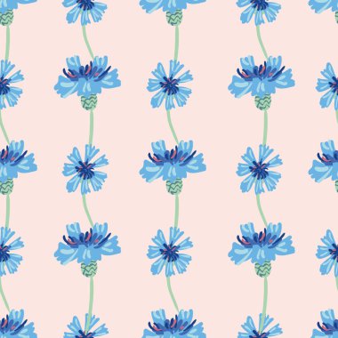 Mavi çiçek, kusursuz vektör çizgili desen