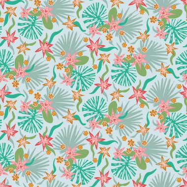 orkide ve tropikal bitkiler kusursuz vektör deseni