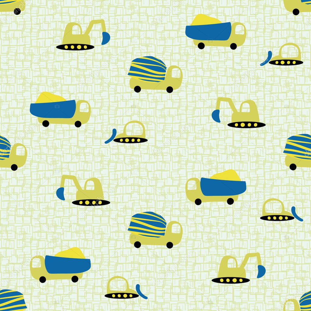 little construction vehicles toys seamless vector pattern