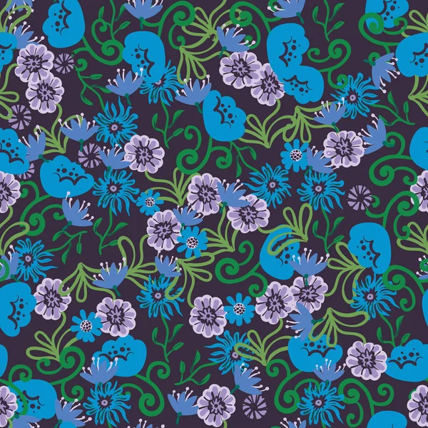 Сині і фіолетові квіти безшовний векторний візерунок — стоковий вектор