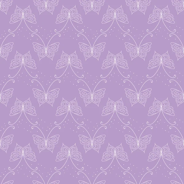 Mariposas lineales patrón sin costuras vector lila — Vector de stock