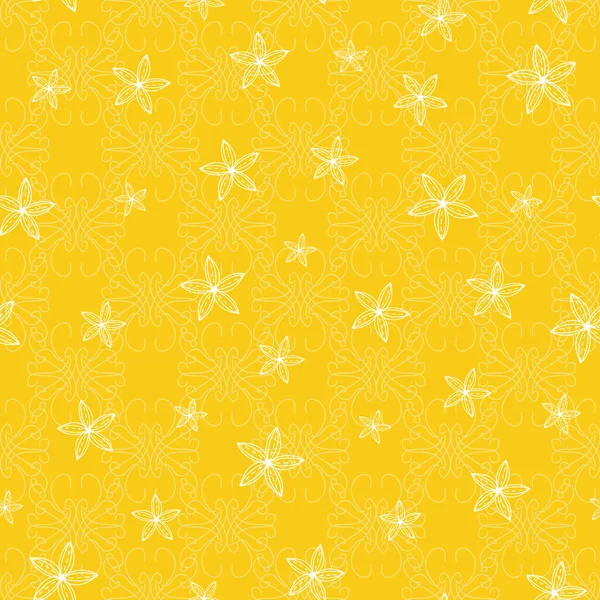 노란색 꽃 모양의 솔기없는 벡터 장식 무늬 — 스톡 벡터