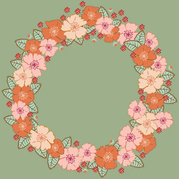 Chien roses couronne florale illustration sur vert — Image vectorielle